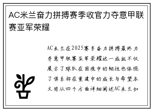 AC米兰奋力拼搏赛季收官力夺意甲联赛亚军荣耀 AC米兰奋力拼搏赛季收官力夺意甲联赛亚军荣耀